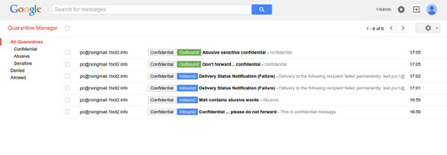 Quarantine interface Quarantine interface