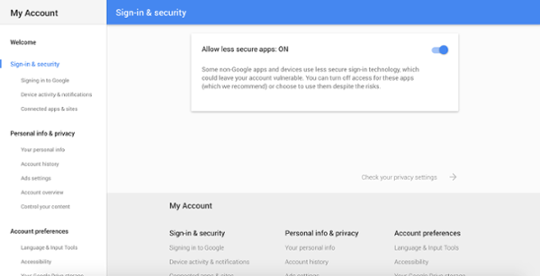 Setting Allow Less Secure Apps Setting Allow Less Secure Apps